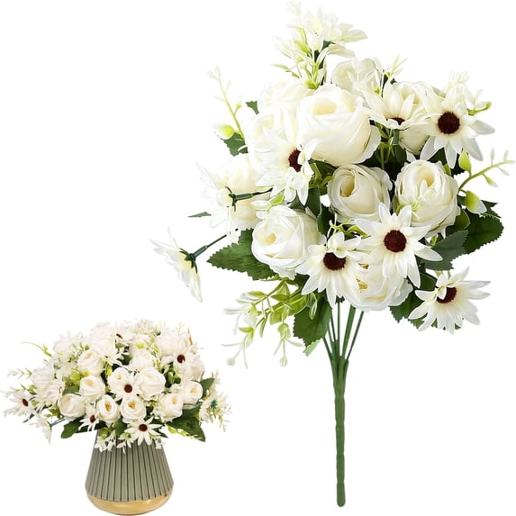 Torqee Premium Artificial Rose Bouquet,32cm Realistic Silk Flower Stems for Home Wedding Vase Centerpiece Floral Arrangement,White