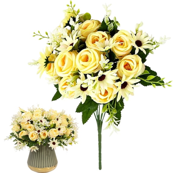 Torqee Premium Artificial Rose Bouquet,32cm Realistic Silk Flower Stems for Home Wedding Vase Centerpiece Floral Arrangement,Yellow