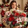 thumbnail image 1 of Torqee Red White Artificial Flower Bouquet Set,1x 7-Head Poinsettia + 3 Single Stem Poinsettia + 20 White Baby's Breath,Christmas Floral Arrangement Kit for Winter Home Decor, 1 of 4