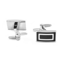 Torqtier Cufflinks for Men Rotating Arms Stainless Steel Silver Glossy Black Classic Formal Wear