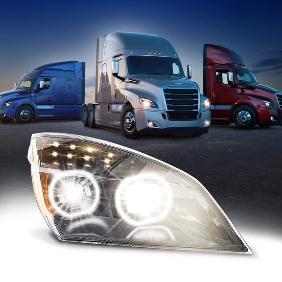 Torque Full LED Blackout Headlight Passenger Right Side Replacement for for 2018+ Freightliner Cascadia Trucks New Body Style semi Trucks [Included All Bulbs] Assembly DOT SAE Approved RH (TR567-R)