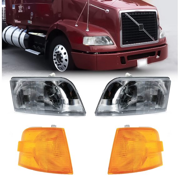Torque PAIR Headlight (Without ALL Bulbs) with Turn Signal Light (Without Bulbs) SET Replacement for 1999-2017 Volvo VNM and 1996-2003 VN VNL Semi Trucks DOT SAE Approved (TR013, TR014)