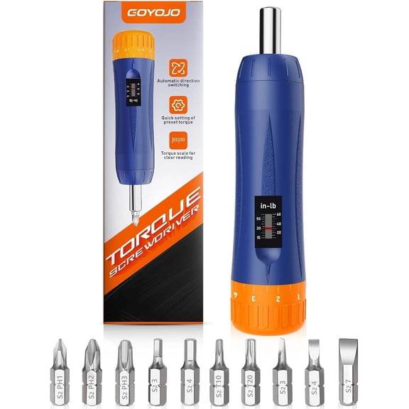 Torque Screwdriver 10-60 in-lb, 1/4 Drive Adjustable Torque Screwdriver Set with S2 Bits for Maintenance, Tools, Bike Repair and Mounting, Gift for Men