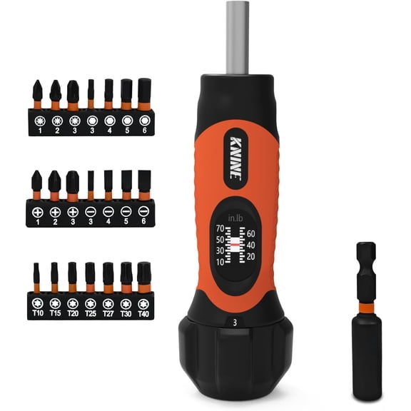 Torque Screwdriver Wrench Driver Set 10-70 Inch Pounds lbs for Maintenance, 21 Hex Bits, Shaft Extension, For Tools, Bike Repairing and Mounting, Orange