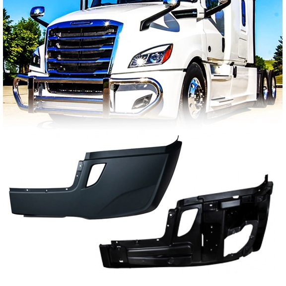 Torque Side Bumper Cover Replacement Set with Inner Support (with Fog Light Hole) for 2018 2019 2020 2021 2022 Freightliner Cascadia Semi Trucks Driver Side (TR442-L + TR444-L)