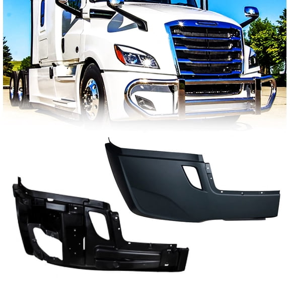 Torque Side Bumper Cover Replacement Set with Inner Support (with Fog Light Hole) for 2018 2019 2020 2021 2022 Freightliner Cascadia Semi Trucks Passenger Side (TR442-R + TR444-R)
