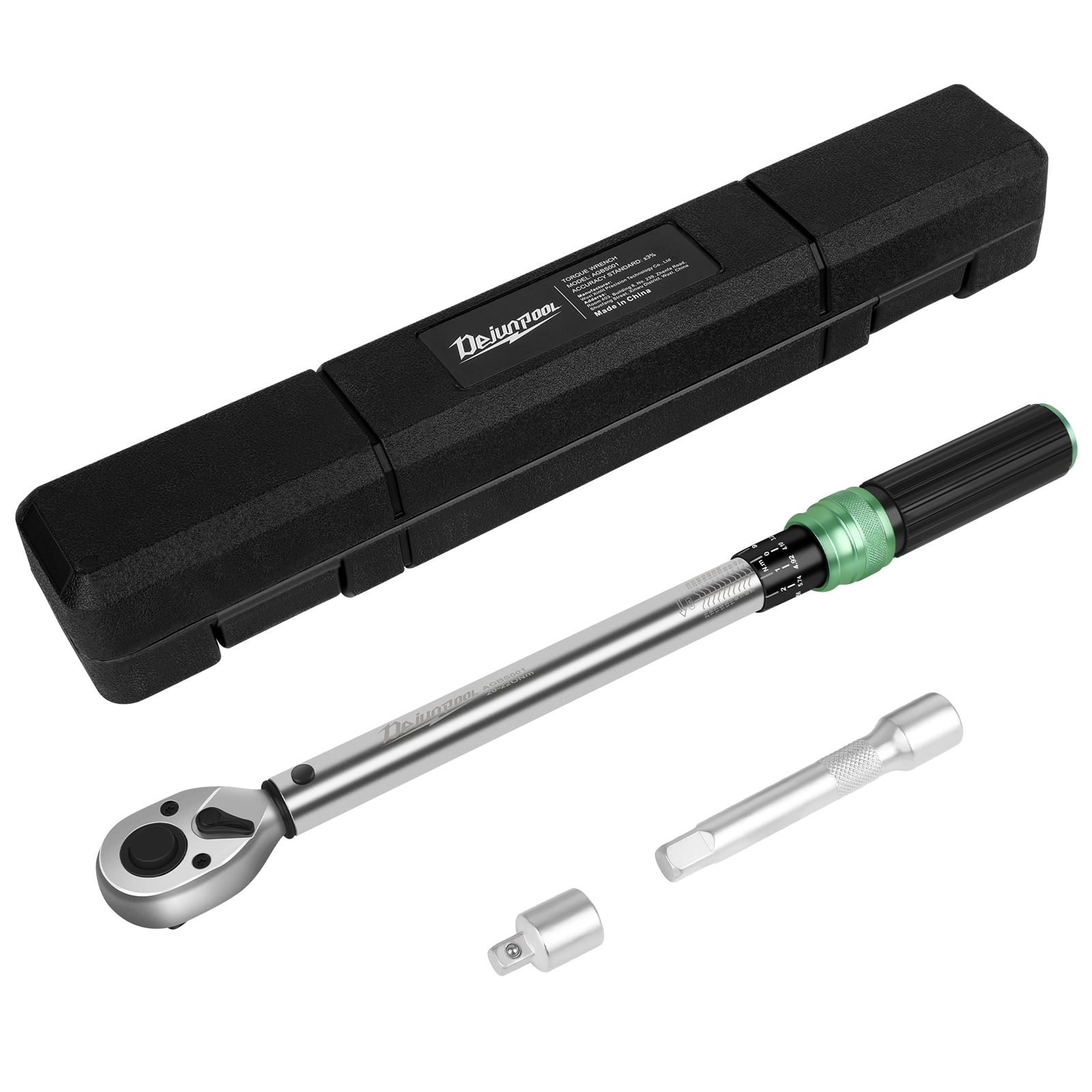 Torque Wrench 1/2 inch 20-220NM with 3/8 inch Adapter, 1/2 125mm Adapter