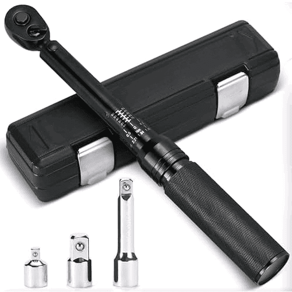 Torque Wrench 3/8 Drive - Precision Torque Wrench for Bike Maintenance - 10 to 60 Nm Range with 0.5 Nm Micro Adjustments - Includes Adapters, Extension Bar and Storage Box - Black Matte