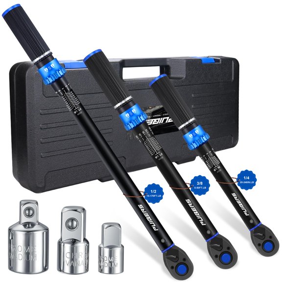 Torque Wrench Set 1/2 3/8 1/4 inch Drive Click, 3Pcs Torque Wrenches 10-170 FT.LB,5-50FT.LB,20-240IN.LB, Inch pound Torque Wrench with 3 Pcs Adapter for Bike,Car, Truck,Tractor
