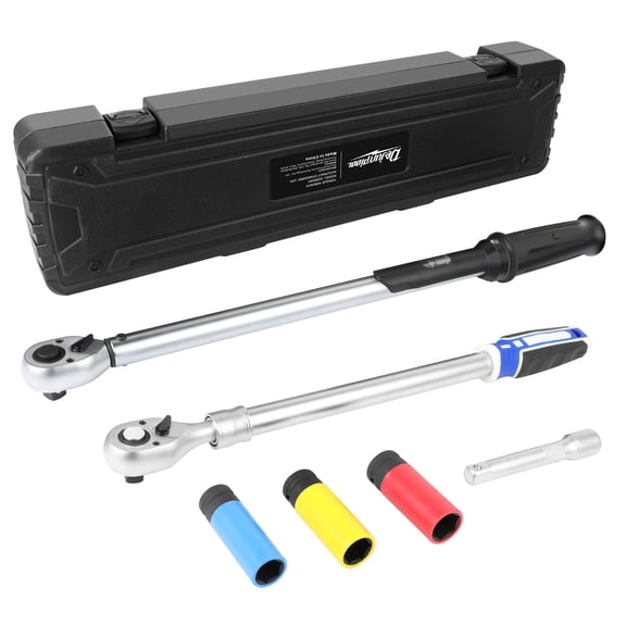 Torque Wrench Set, 1/2" Torque Wrench, 1/2" Telescopic Ratchet Wrench, 31-155 Ft-Lb/42-210 Nm, with 1/2" 17mm 19 mm 21mm Drive Sockets,125mm Extension Bar