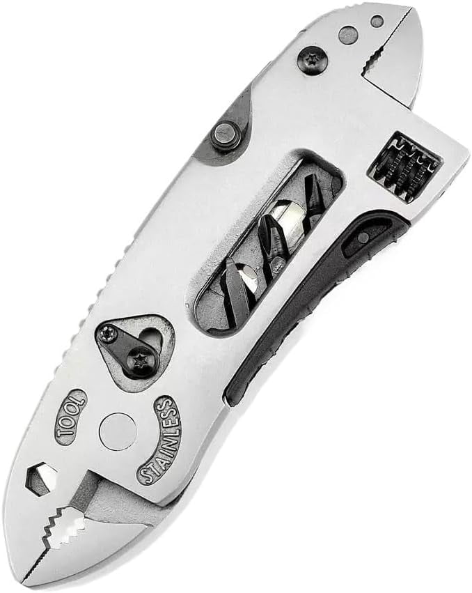 Outdoor Multi-Purpose Tool Pliers Stainless Steel  with Adjustable Wrench Wire Cutter Screwdriver for Travel Camping Fishing DIY, Silver