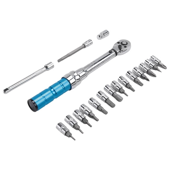 Torque Wrench for Bicycle and , 1/4 2-15Nm MINI Torque Accuracy Repair Tool with 3/8Inch Adapter,Extension,1 set Torque Wrench,Silver & Blue