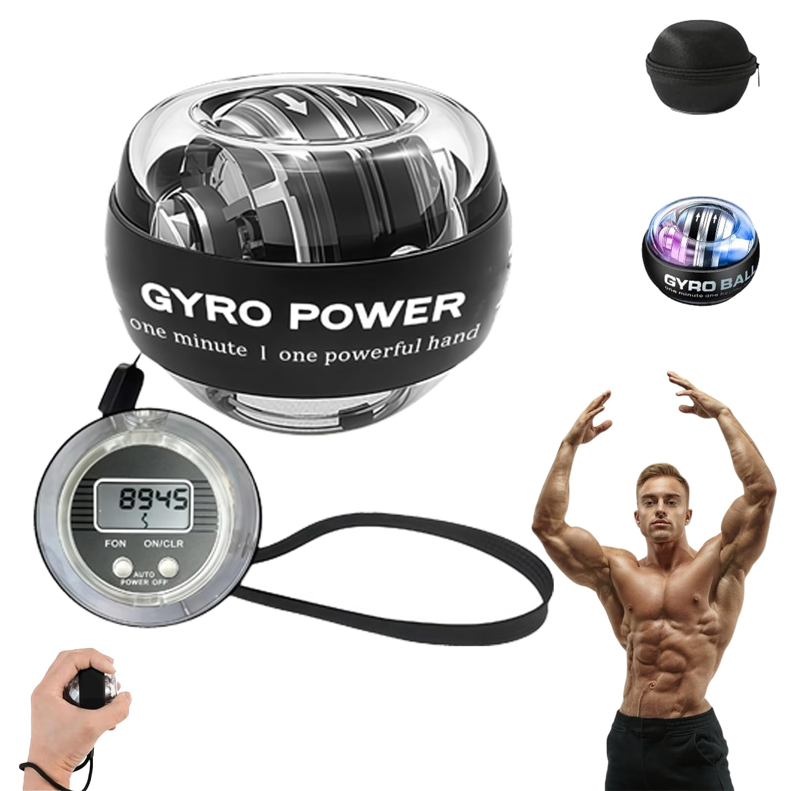 Torqueball Hand Exerciser with Counter, Auto Start Gyro Ball, Torque Ball Hand Trainer, Hand Forearm Strengthener for Strengthen Arms, Fingers, Bones and Muscles, For Athletes, Office