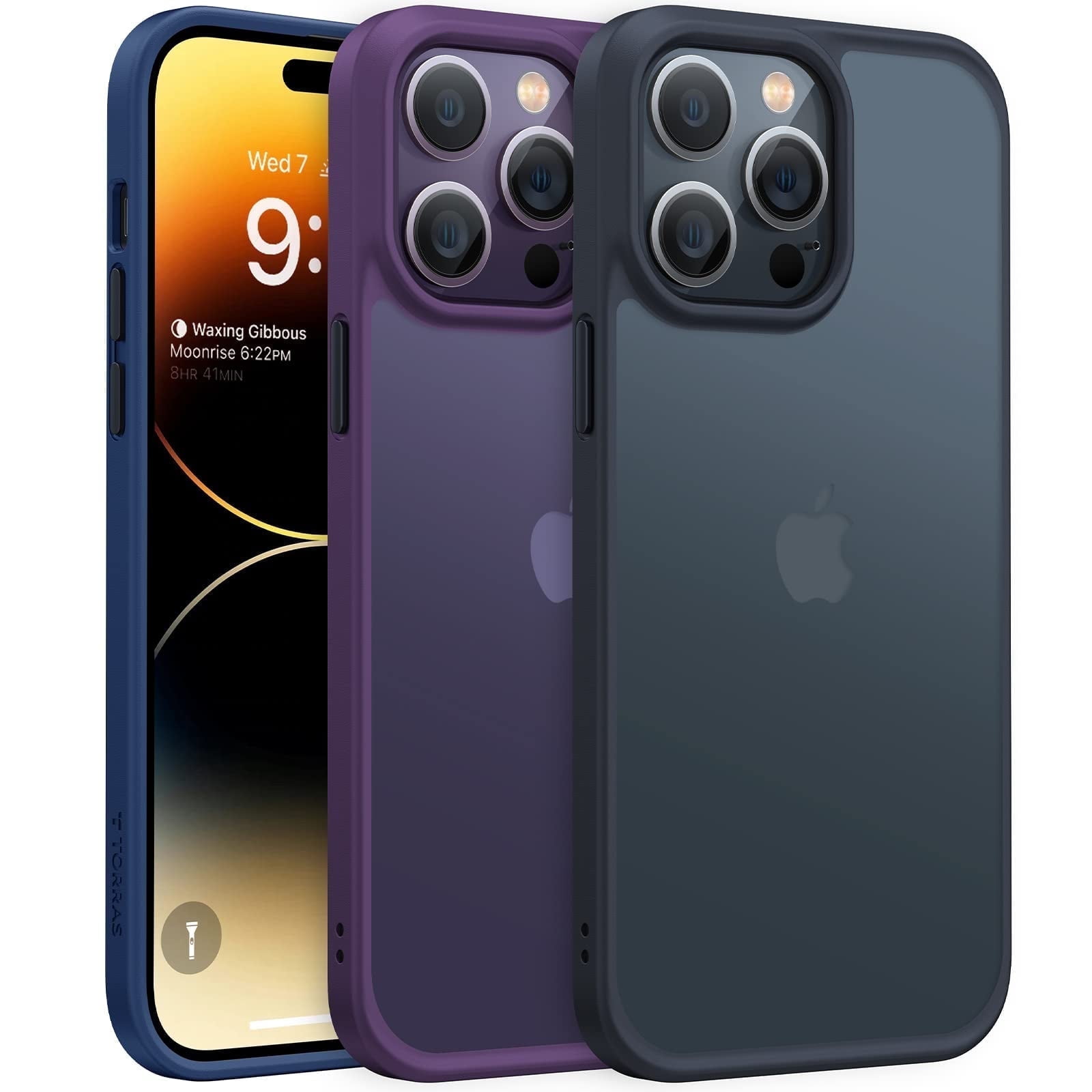 TORRAS iPhone 14 Pro phone case, 3X Military-Grade Shockproof, Translucent Matte Back Compatible, Anti-Yellowing & Anti-Fingerprint, Slim Fit 360 Protection, Guardian Series, Black, 1 Each