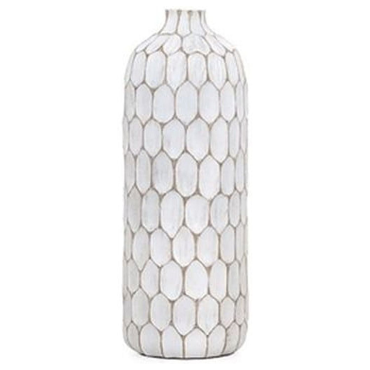 Handmade Distressed White Resin Tall Bottle Vase, 15"
