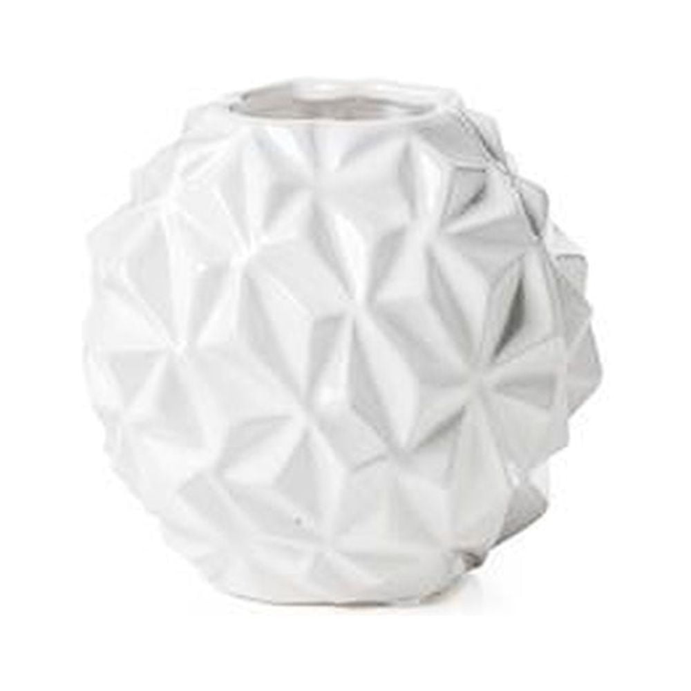 White Lacquered Ceramic Geometric Table Vase