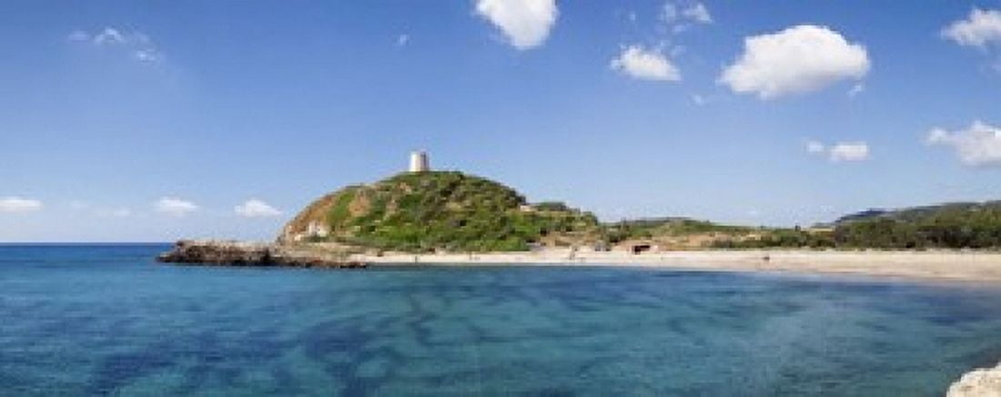 Torre di Chia with the Saracen Tower at the Costa del Sud Sulcis Sardinia Italy Canvas Art - Panoramic Images (15 x 6)