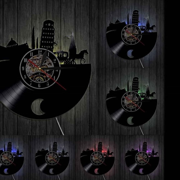 Torre pendente di Pisa Wall Art Wall Clock Leaning Tower of Pisa Vinyl Record Wall Clock Italy Sightseeing Cityscape Wall Watch
