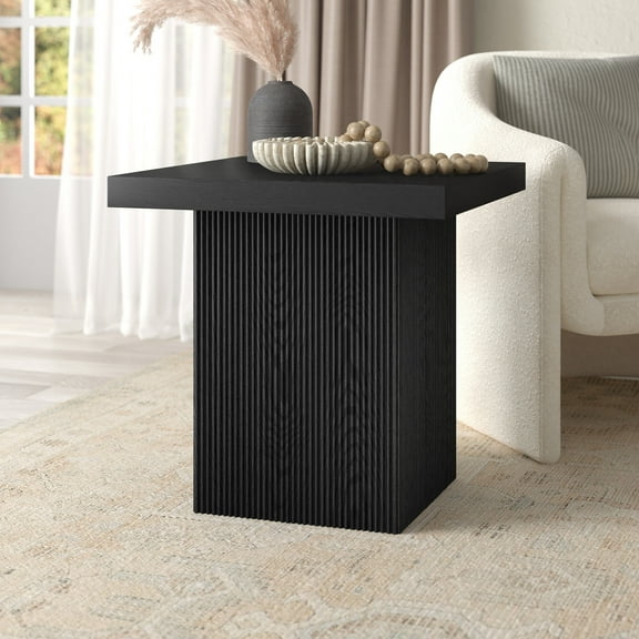 Torren 22" Wide Square Fluted Side Table in Black Grain