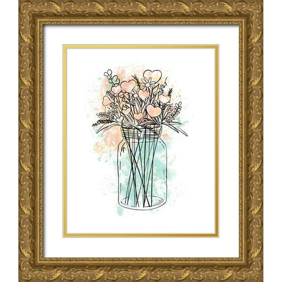 Torres, Melanie 12x14 Gold Ornate Wood Framed with Double Matting Museum Art Print Titled - Love In A Mason Jar
