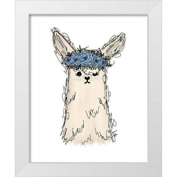 Torres, Melanie 12x14 White Modern Wood Framed Museum Art Print Titled - Flower Crown Llama