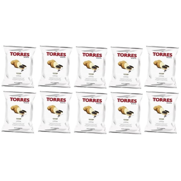 Torres Patatas Fritas Spanish Potato Chips Imported From Barcelona, Spain Exotic Flavors (Caviar Flavour, 10 Pack)