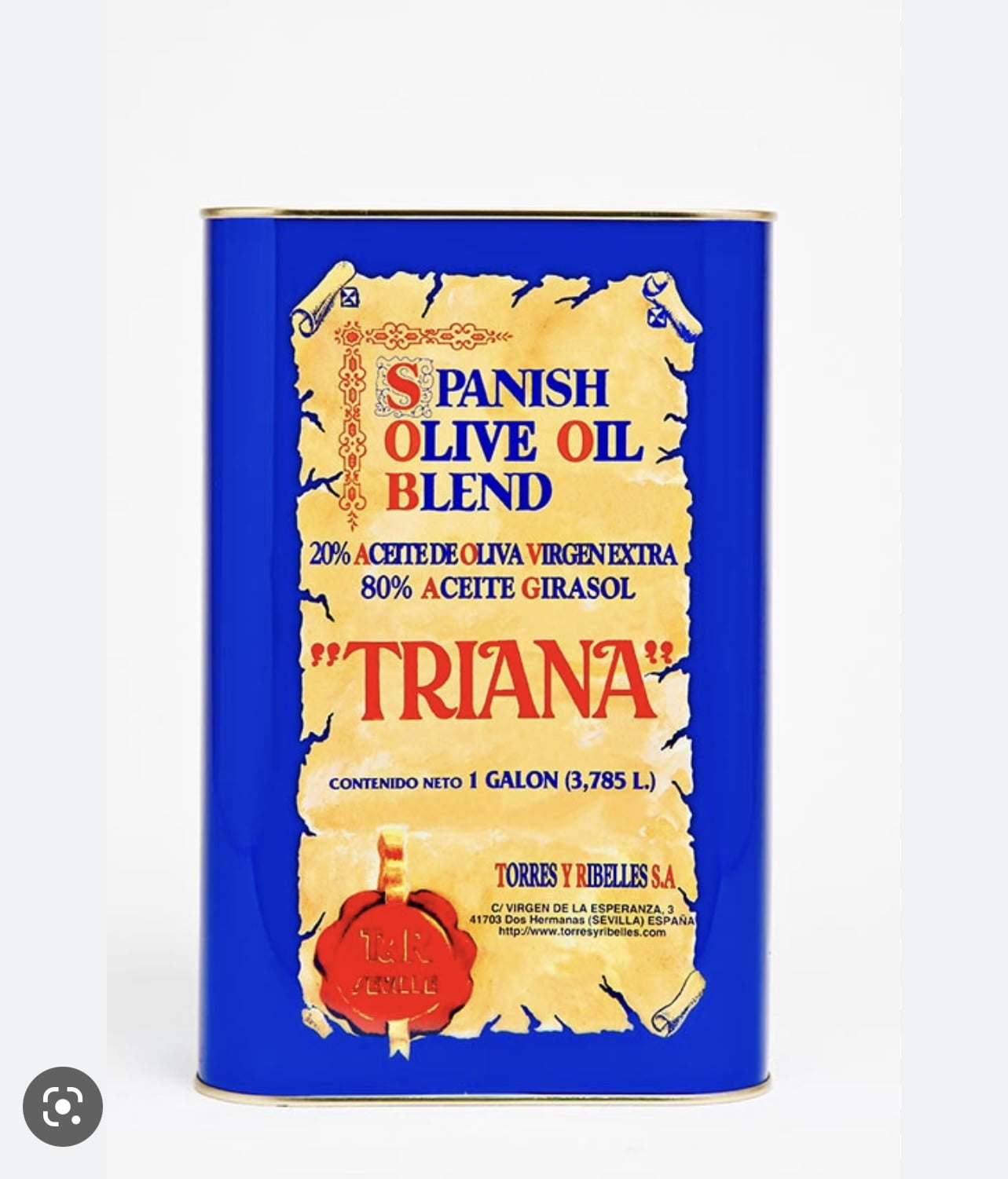 Torres Y Ribellles Betis Triana Spanish Olive Oil Blend Tin 1Gl, Used for Frying Cooking and Baking