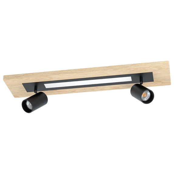 Torrestralle - 2-Light Fixed Track Flush/Wall Mount with LED Center Strip - Natural and Black Finish - Black Shades