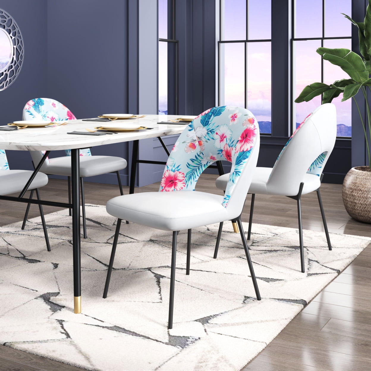 Gray Velvet Upholstered Metal Side Chair Set