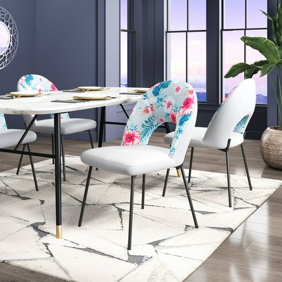Torrey Dining Chair Multicolor Print & Gray Dining Chair, Modern Style, Exquisite printed fabric and soft velvet fabric, Plywood, Indoor Dining