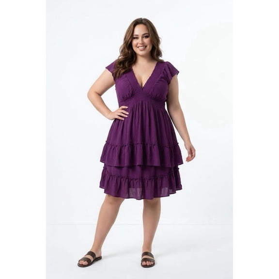 Torrid Women's Elegant Plum Tiered Midi Dress with Flowy Silhouette 1X