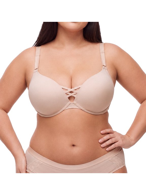 Women's Plus Size XO Plunge Push-Up Smooth Bra with Crisscross Design