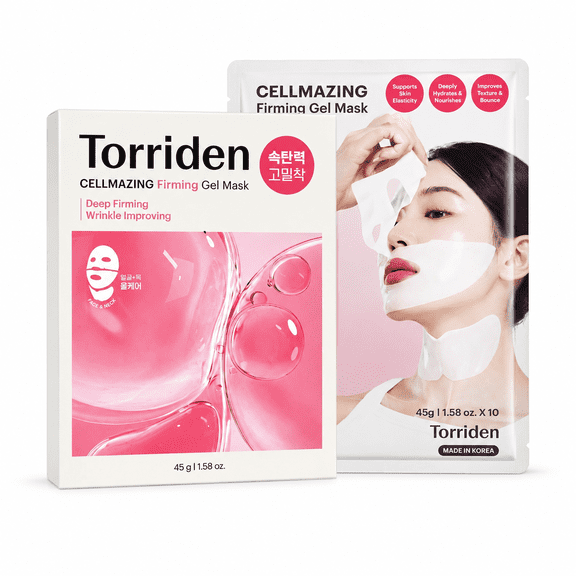 Torriden Cellmazing Firming Gel Mask, Face & Neck Hydrogel Sheet Mask, 5D Collagen Complex, Skin Firming & Hydrating Care, 10 Count