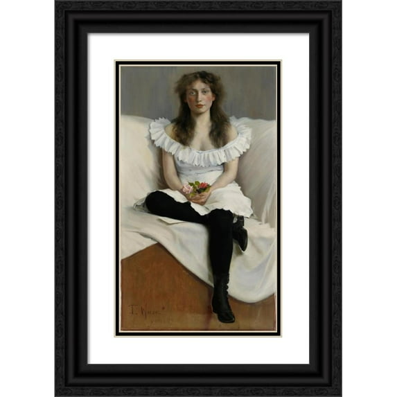Torsten Wasastjerna 10x14 Black Ornate Wood Framed Double Matted Museum Art Print Titled: Portrait of a Young Woman in White (1893)