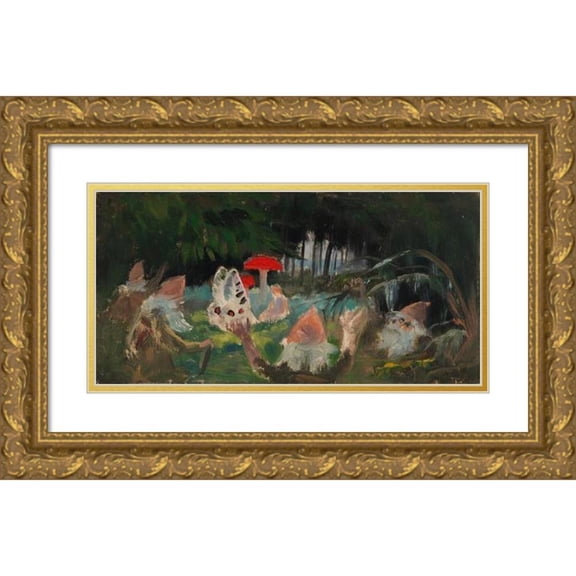 Torsten Wasastjerna 24x14 Gold Ornate Framed and Double Matted Museum Art Print Titled - The Princess and a Butterfly Underneath a Fly Agaric, Sketch for the Painitng Farity Tale Princess (1