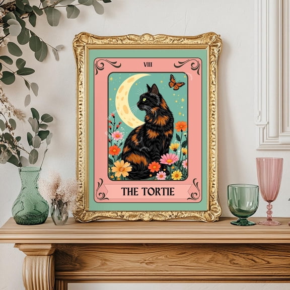 Tortie Tarot Card Wall Art Print, Unframed Paper Poster 8x10in