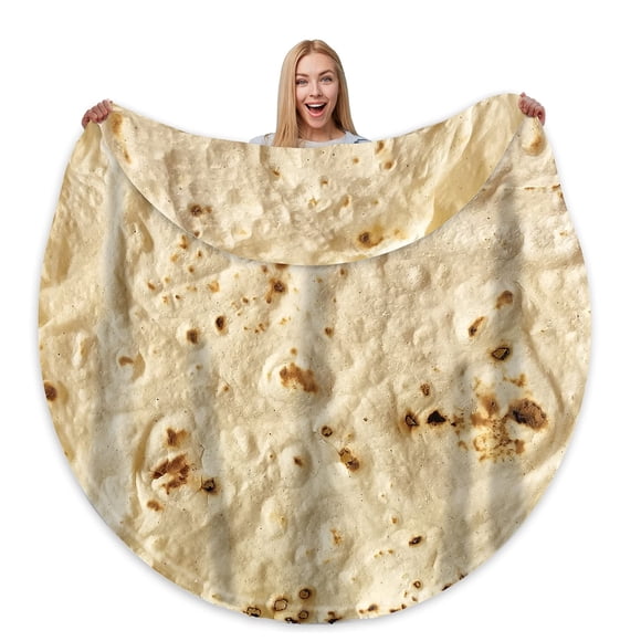 Tortilla Blanket, Large, Double-sided Design, Fun and Realistic Food Patterns, Personalized Pillow Blanket, Novelty Gift, Suitable for Everyone, 300GSM , Soft Flannel, 60 inches, Yellow