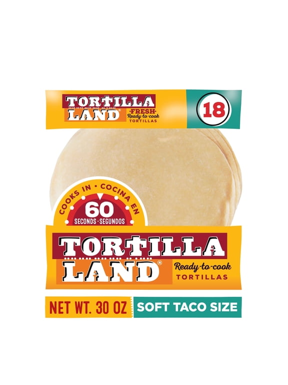 Tortilla Land Ready to Cook Soft Taco Size Flour Tortillas, 30 oz, 18 Count