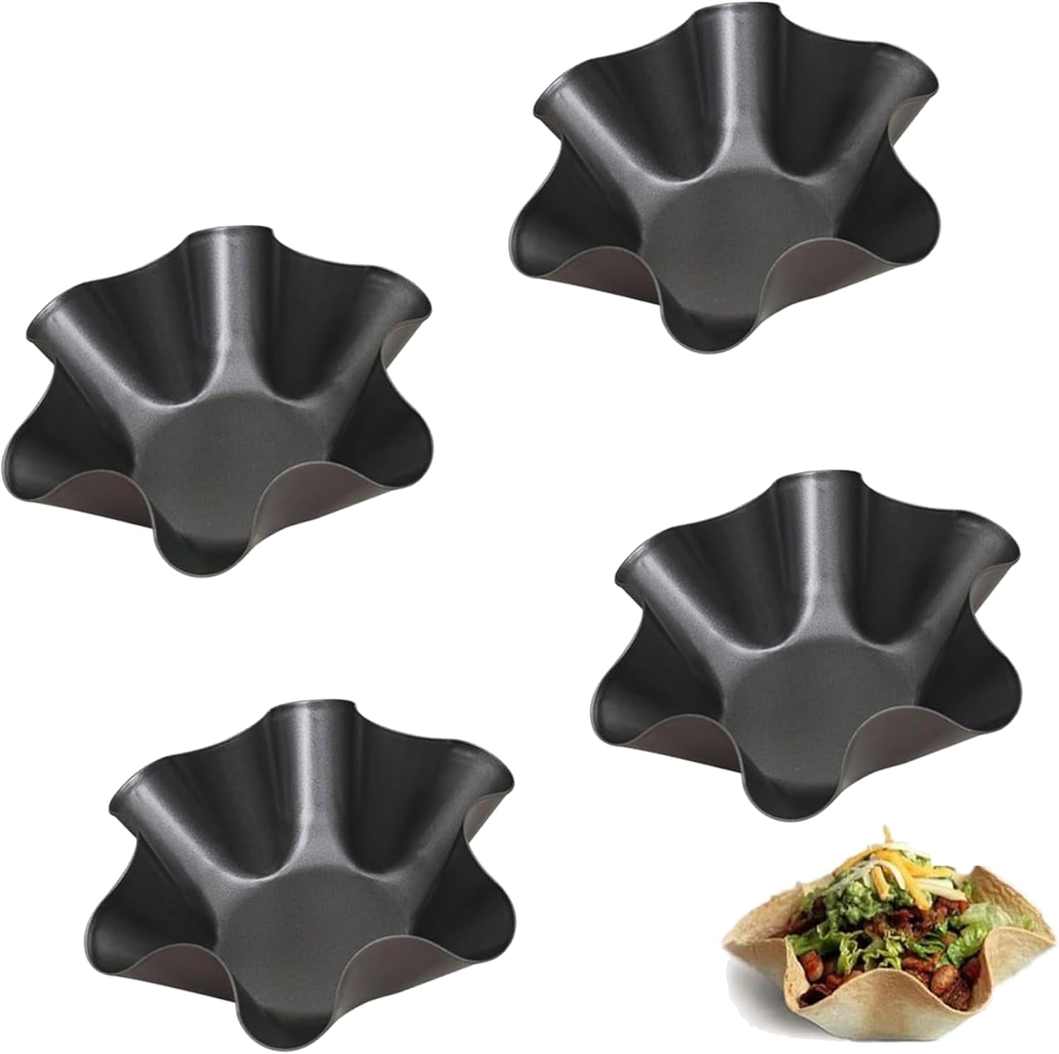 Nonstick Black Carbon Steel Tortilla Bowl Maker Set, 4 Pieces