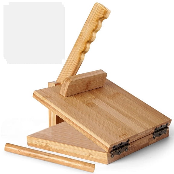 Tortilla Press10 Inch Roti Maker with Rolling Pin Large Bamboo Wood Tortilla Maker with 50 Pieces Parchment Paper