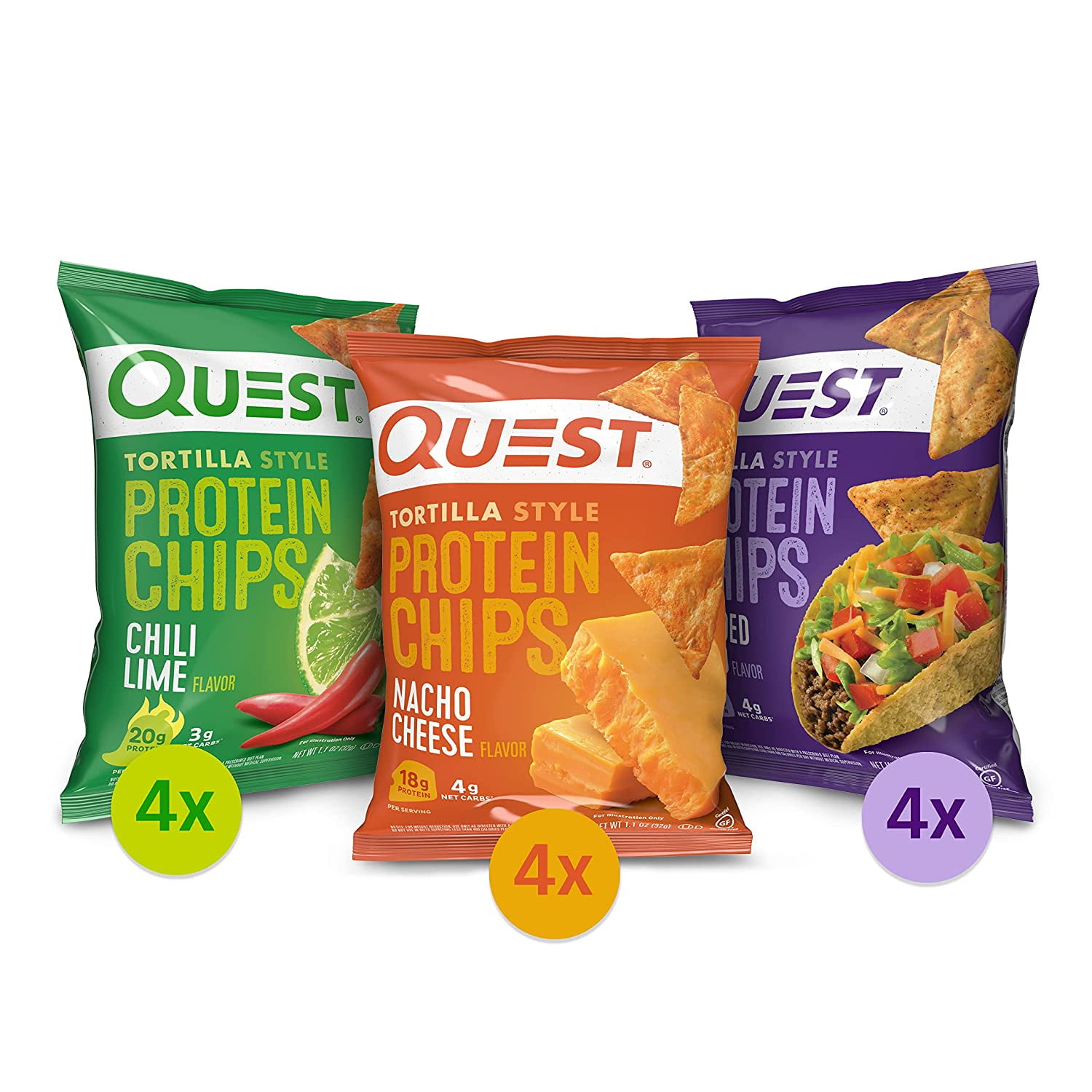 Tortilla Style Protein Chips Variety Pack, Chili Lime, Nacho Cheese, Loaded Taco, 1.1 Ounce (Pack of 12)