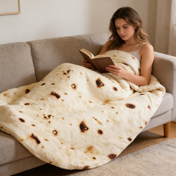Tortilla Throw Blanket Double Sided 71 inches for Adult,Novelty Realistic Round Food Wrap Blanket Funny Gifts for Women Men,Soft Flannel Blanket