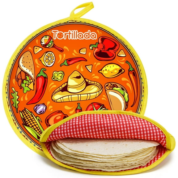 Tortillada - 12 inch Tortilla Warmer/Heat Container Microwave Safe Made of Cotton/Polyester (Orange)