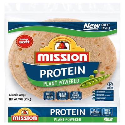 Tortillas Mission Protein Plant Powered Tortilla Wraps, High Fiber, Low Carb, Vegan - 2 Packs, 9 Ounce (Pack Of 2)