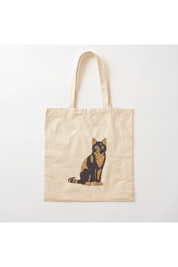Tortitude Is Real Tortoise Shell Tortie Cat Print Canvas Tote Bags, Reusable Shopping Bag