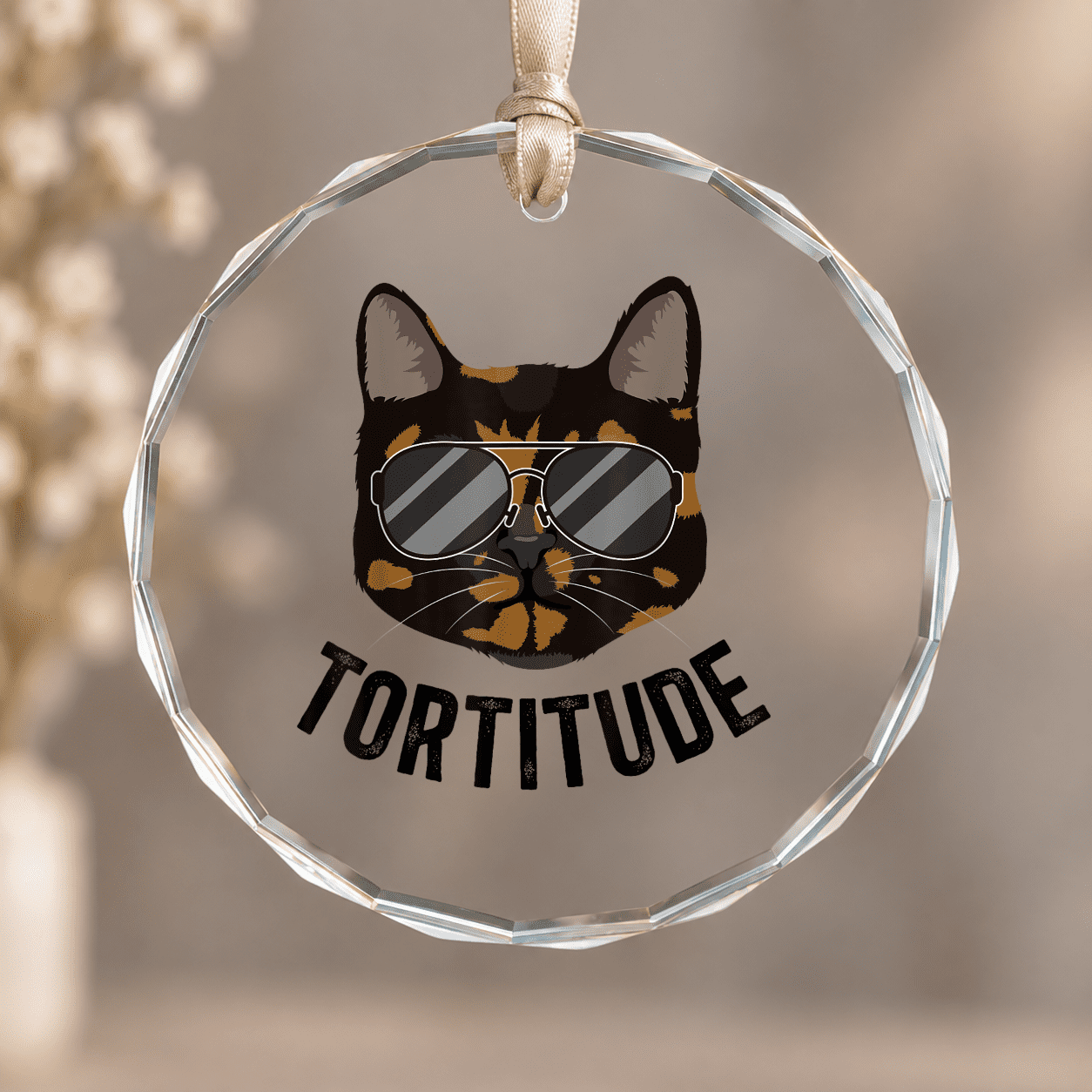Tortitude Tortie Cat Tortoiseshell Cat Ornament, Home Decor, Circle ...