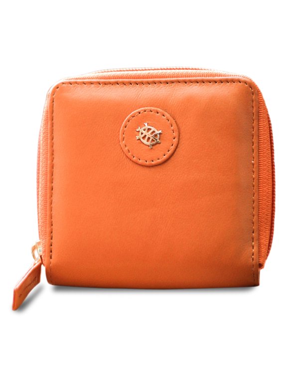 -100% Genuine Leather Zip Around Wallet Orange (Olivia)