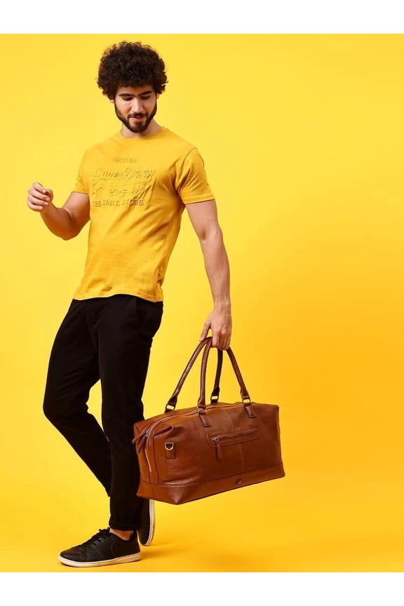 -100% Genuine LeatherDuffle Bag 44 LTS Dust Resistant Travel Bag Spacious Main Compartment Tan (Urban)