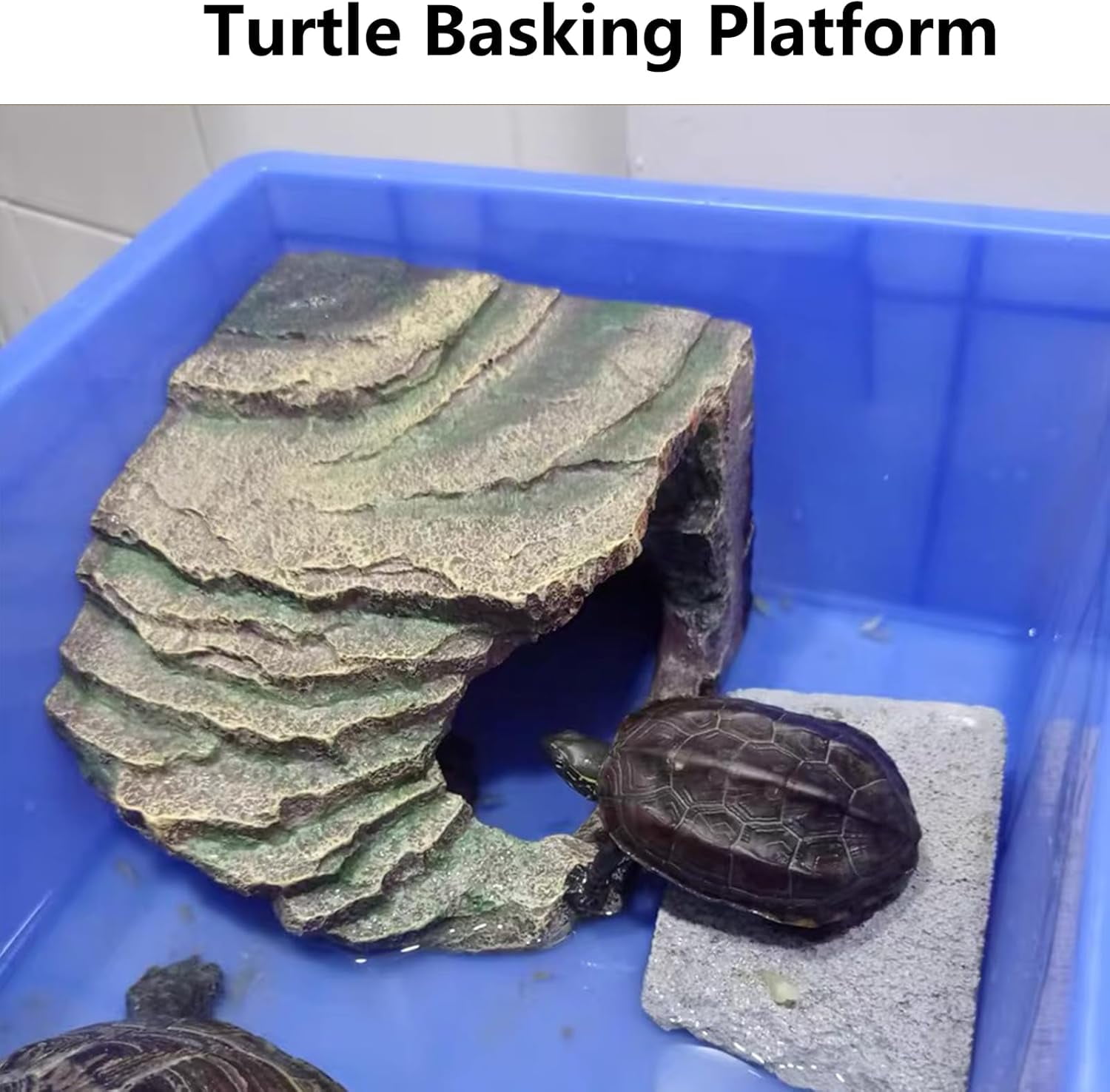Tortoise Basking Platform, Crested Gecko Hide, Reptile Cave Hideout with Basking Area, Tank Accessories for Leopard Geckos, Small Bearded Dragons, Frogs, Newts