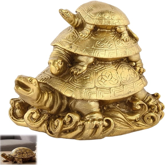 Tortoise Desk Decor, Gold Feng Shui Ornament for Wealth & Protection, Symbol of Stability & Prosperity, Desktop Feng Shui Accessory for Home Office(RL 1 PC)